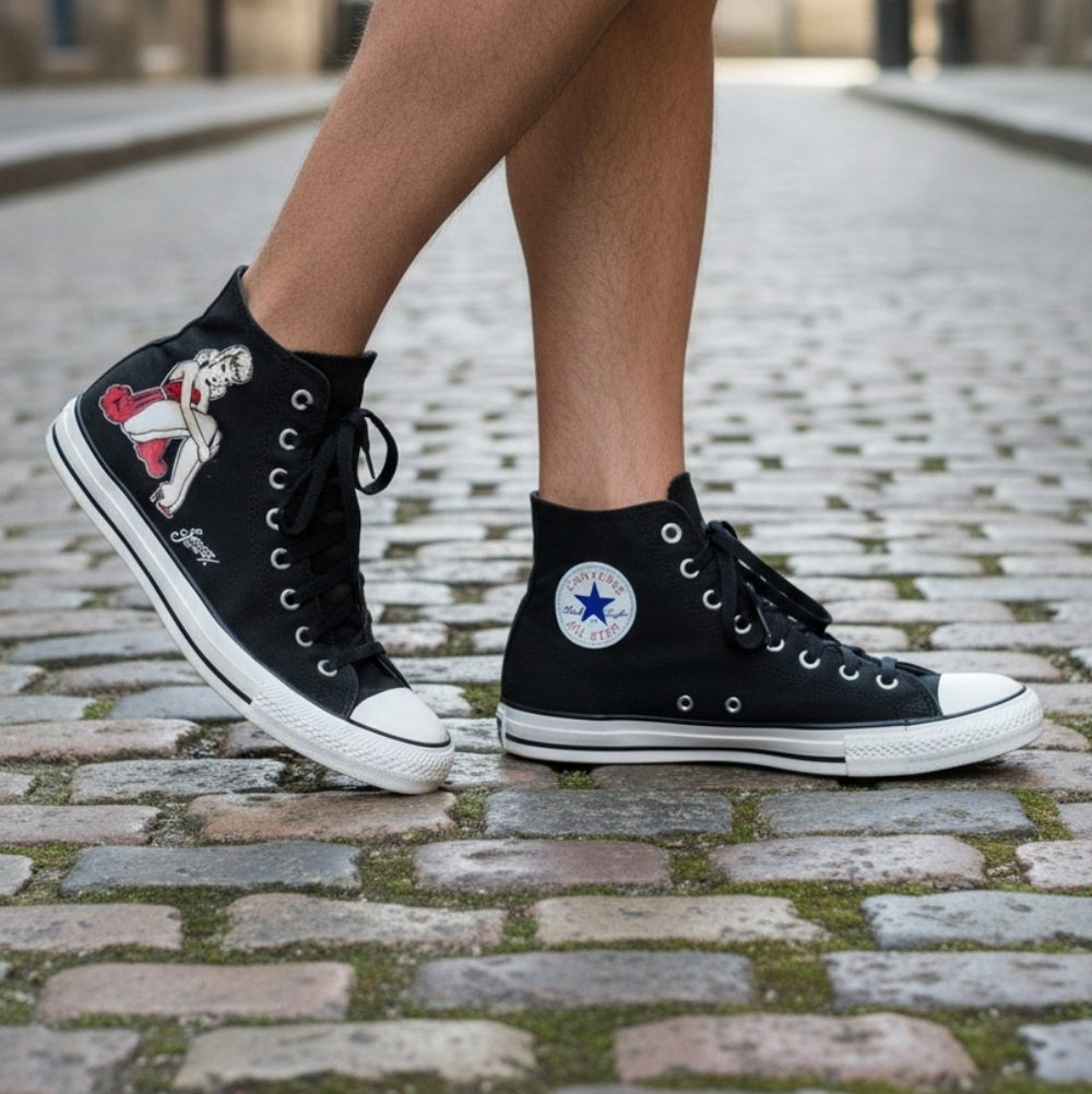 RARE🔥NEW2007 SailorJerry🔥CONVERSE ChuckTaylorALL STAR"Pin-Up Girl"High-TopSz10